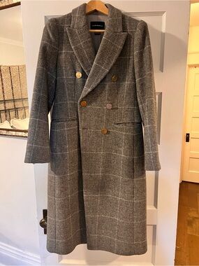 Club Monaco Gray Plaid Double-Breasted Pea Coat